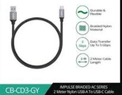 Aukey Cable Briaded Nylon USB to Type C 1M 2M Fast Charging 60W Kabel Data Pengisian Cepat 5Gbps - CB-CD2 / CB-CD3 2 Meter image