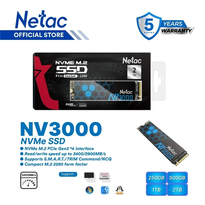 Netac NV3000 PCIe 3x4 M.2 2280 NVMe 3D NAND SSD 500GB, R/W up to