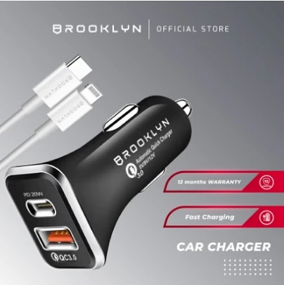 Brooklyn Car Charger PD20W Quick Charge 3.0 With Cable BK-CC1 - Lightning Apple image