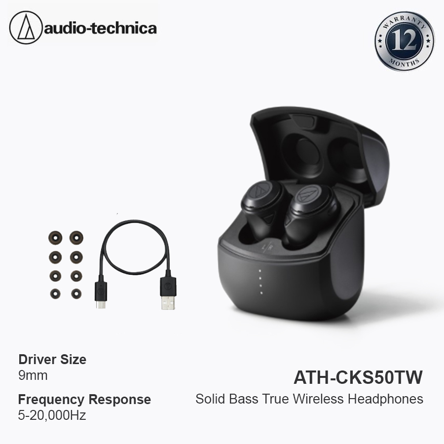Audio-Technica ATH-CKS50TW Solid Bass True Wireless Headphones - Black