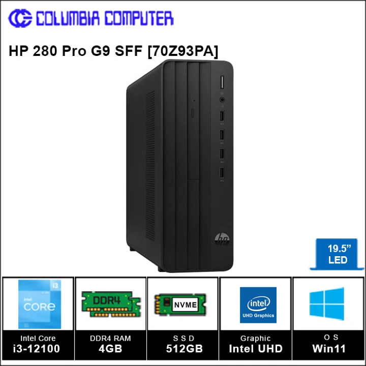 HP 280 Pro G9 SFF [70Z93PA] i3-12100 4GB 512GB 19.5inch Win 11 Home